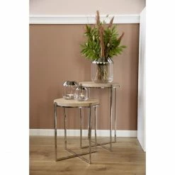 Fink Living Fink BRIXTON Beistelltisch - Höhe 41 Cm - Ø 35cm - Braun, Silberfarben -Lambert-shop unnamed file 1466