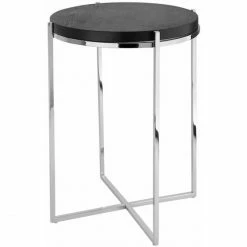 Fink Living Fink BRIXTON Beistelltisch - Höhe 41 Cm - Ø 35cm - Braun, Schwarz, Silberfarben