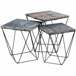 House Nordic Ranchi Beistelltisch - 3er-Set - 2 Stück à 41x37x33 Cm + 47x44x41 Cm - Blau