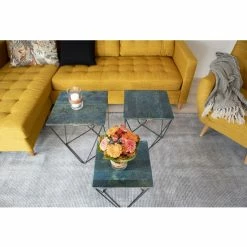 House Nordic Ranchi Beistelltisch - 3er-Set - 2 Stück à 41x37x33 Cm + 47x44x41 Cm - Blau -Lambert-shop unnamed file 1525