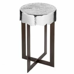 Fink Living Fink CARUS Beistelltisch - Ø 32 Cm - Höhe 54 Cm - Vernickelt/schwarz