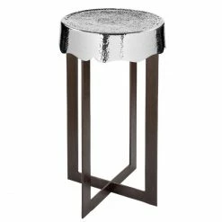 Fink Living Fink CARUS Beistelltisch Hoch - Ø 32 Cm - Höhe 60 Cm - Vernickelt/schwarz