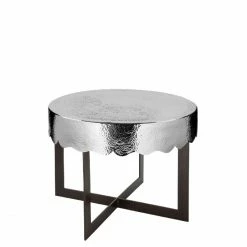 Fink Living Fink CARUS Beistelltisch Groß - Ø 55 Cm - Höhe 42 Cm - Vernickelt/schwarz