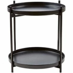 Villa Collection Natural Stone & Black Nordic Tablett-Tisch - Ø 40 Cm - Höhe 45 Cm - Schwarz