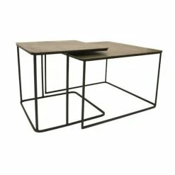 HK Living Beistelltisch 2er-Set - 2-teilig - 62x62x41cm / 46x46x45cm - Brass/Black