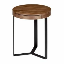 Lambert Harry Beistelltisch Mit Schublade - Höhe 57 Cm - Ø 45 Cm - Schwarz/walnuss