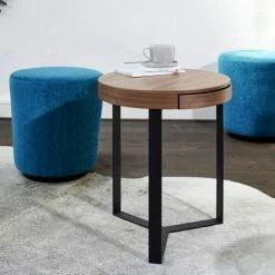 Lambert Harry Beistelltisch Mit Schublade - Höhe 57 Cm - Ø 45 Cm - Schwarz/walnuss -Lambert-shop unnamed file 606