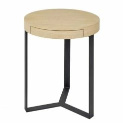 Lambert Harry Beistelltisch Mit Schublade - Höhe 57 Cm - Ø 45 Cm - Schwarz/eiche