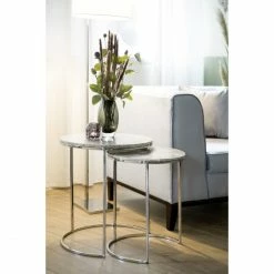 Fink Living Fink HAKON Beistelltisch - 40x40x50 Cm - Silberfarben + Weiß -Lambert-shop unnamed file 629